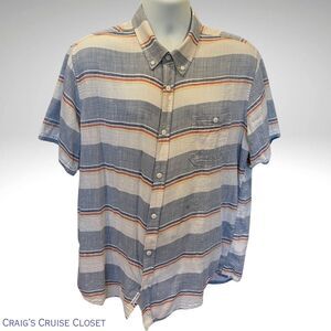 American Threads Blue and White Casual Button Down Striped Shirt Men's XL